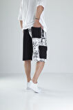 Desenli Tasarım Siyah Şort
