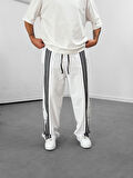 Şeritli Beyaz Erkek Baggy Pantolon COC1059