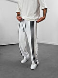 Şeritli Beyaz Erkek Baggy Pantolon COC1059