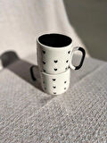 SİYAH KALP DESENLİ Seramik Kupa Fincan Bardak Mug Seramik Double Türk Kahve Fincanı