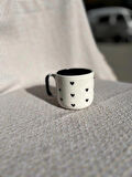 SİYAH KALP DESENLİ Seramik Kupa Fincan Bardak Mug Seramik Double Türk Kahve Fincanı