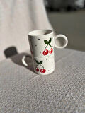 KİRAZ DESENLİ Seramik Kupa Fincan Bardak Mug Seramik Double Türk Kahve Fincanı 