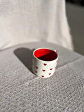 KIRMIZI KALP DESENLİ Seramik Kupa Fincan Bardak Mug Seramik Double Türk Kahve Fincanı