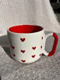 KIRMIZI KALP DESENLİ Seramik Kupa Fincan Bardak Mug Seramik Double Türk Kahve Fincanı
