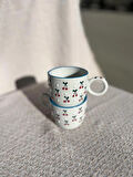 KİRAZLI  Seramik Kupa Fincan Bardak Mug Seramik Double Türk Kahve Fincanı