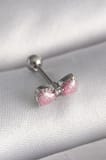 316L Çelik Gümüş Renk Pembe Kurdele Zirkon Taş Detay Tragus Piercing 5886