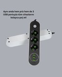 Akım Korumalı Anahtarlı USB Girişli Üçlü Priz