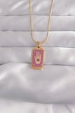 316L Çelik Gold Renk Mor Mineli El Figür Tarot Kolye 5886