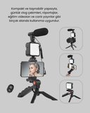 Profesyonel Vlog Çekim Kiti LED Işıklı Tripod Mikrofonlu Telefon Seti