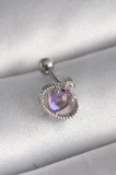 316L Çelik Gümüş Renk Mor Mineli Kalp Zirkon Taş Detay Tragus Piercing 5886