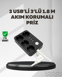 4.1A Hızlı Şarjlı Akım Korumalı 4 Priz ve 3 USB Çıkışlı Priz