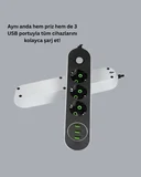 2 Metre Kablolu 3 USB Portlu Anahtarlı Üçlü Priz