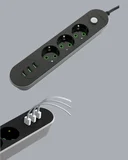 2 Metre Kablolu 3 USB Portlu Anahtarlı Üçlü Priz