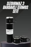 Termos Seti Paslanmaz Çelik 3 Bardaklı Vakumlu Termos Set 500 Ml 12 Saate Kadar Is
