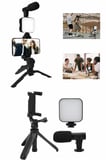 Telefon Tutucu Mini Mikrofonlu Tripod Vlog Çekim Video