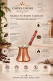 Copper Empire Bakır Cezve 9x8 cm Ahşap İşlemeli Saplı Geleneksel Türk Kahvesi Cezvesi