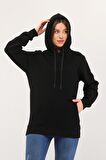 Kadın Kapüşonlu Siyah Sweatshirt Hoodie