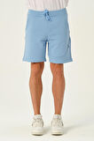 Açık Mavi Erkek Basic Regular/Normal Kesim Nakış Detaylı Şort