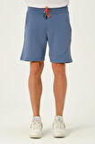 İndigo Mavi Erkek Basic Regular/Normal Kesim Nakış Detaylı Şort