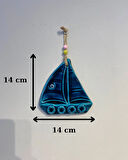 EL YAPIMI NAZAR BONCUĞU, DUVAR DEKORASYON ÜRÜNÜ, SERAMİK, EL İŞÇİLİĞİ, TURKUAZ RENKTE SANDAL DESEN