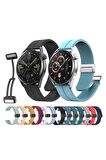 Huawei GT2 42mm Kordon/Kayış Çizgili Tasarım Metal Toka Esnek Sağlam Silikon Kordon