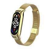 Xiaomi Mi Band 7 Kordon/Kayış Klipsli Hasır Metal Kordon - Kasa Koruma 2 In 1 Tel Örgü Kordon