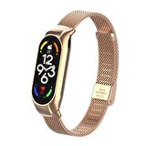 Xiaomi Mi Band 7 Kordon/Kayış Klipsli Hasır Metal Kordon - Kasa Koruma 2 In 1 Tel Örgü Kordon
