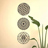 3'lü Dönüşüm Seti Ahşap Sri Yantra Yaşam Çiçeği Yoga Mandala Siyah