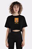 Siyah %100 Pamuk Bisiklet Yaka Crop T-shirt 5th Annual Rocky Road Trip_em1005