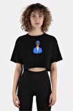 Siyah %100 Pamuk Bisiklet Yaka Crop T-shirt American Made Acoustic 1_em1055