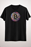 Unisex Siyah Bitcoin Btc Coin In 80s Poster Colors. Classic T-shirt