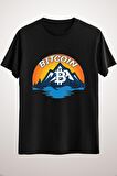 Unisex Siyah Bitcoin Cryptocurrency Mountain Sunset Classic . Essential T-shirt