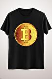 Unisex Siyah Golden Bitcoin Classic T-shirt