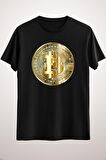 Unisex Siyah Golden Bitcoin Coin Bitcoin Investor Logo Crypto Fan Classic T-shirt
