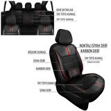 NiCe Shop Titan Serisi Carbon Deri Detaylı Taytüyü Oto Koltuk Kılıfı Ön Arka Tam Set - Kırmızı