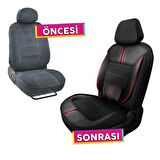 NiCe Shop Titan Serisi Carbon Deri Detaylı Taytüyü Oto Koltuk Kılıfı Ön Arka Tam Set - Kırmızı