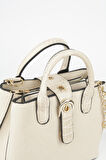 Kadın Krem Croco Saplı Askılı 2 Bölme Çıtçıt Fermuar Kapama El Ve Omuz Çantası