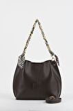 Kadın Tavus Acı Kahve Fularlı Zincir Aksesuarlı Yumuşak Deri 3 Bölmeli El Kol Ve Omuz Çantası