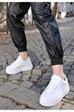 Tomiross-Carol Beyaz Beyaz Kadın Poli Taban Bağcıklı Spor Sneaker Ayakkabı CRL-2810