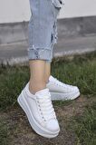 Tomiross-Carol Beyaz Beyaz Kadın Poli Taban Bağcıklı Spor Sneaker Ayakkabı CRL-2810