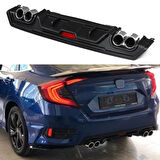 Honda Civic FC5 Uyumlu Çift Egzoz Çıkışlı Difüzör Siyah 2016-2020