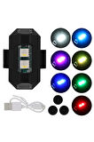 7 Renkli RGB Şarjlı Flaşör Led İkaz Lambası Bisiklet Motosiklet Drone Uçak Kanadı