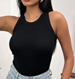 Kadın Esnek Crop Halter Yaka Fitilli Örme Bluz (ŞERİCE MAĞAZAMIZDA FARKLI RENKLER MEVCUTTUR)