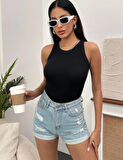 Kadın Esnek Crop Halter Yaka Fitilli Örme Bluz (ŞERİCE MAĞAZAMIZDA FARKLI RENKLER MEVCUTTUR)