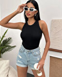 Kadın Esnek Crop Halter Yaka Fitilli Örme Bluz (ŞERİCE MAĞAZAMIZDA FARKLI RENKLER MEVCUTTUR)