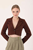 Crop Blazer Ceket-Kahverengi