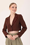 Crop Blazer Ceket-Kahverengi