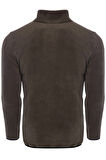 Unisex Haki Polar Standart Tam Fermuarlı 3 Cepli Polar Hırka