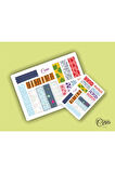 15 Sayfa 206 Adet Washi Tape Etiket Sticker Set (9x13cm 15 Sayfa Toplam 206 Bant)