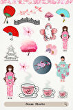 Sakura Pembe Tema Sticker Etiket 4 Sayfa 87 Adet Etiket - Pembe